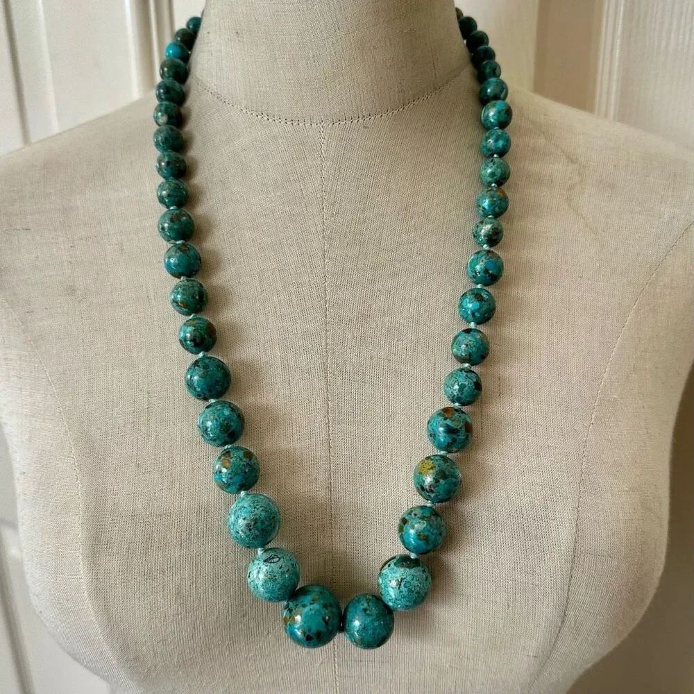 Chunky  Turquoise Composite Bead Necklace with Sterling Clasp
